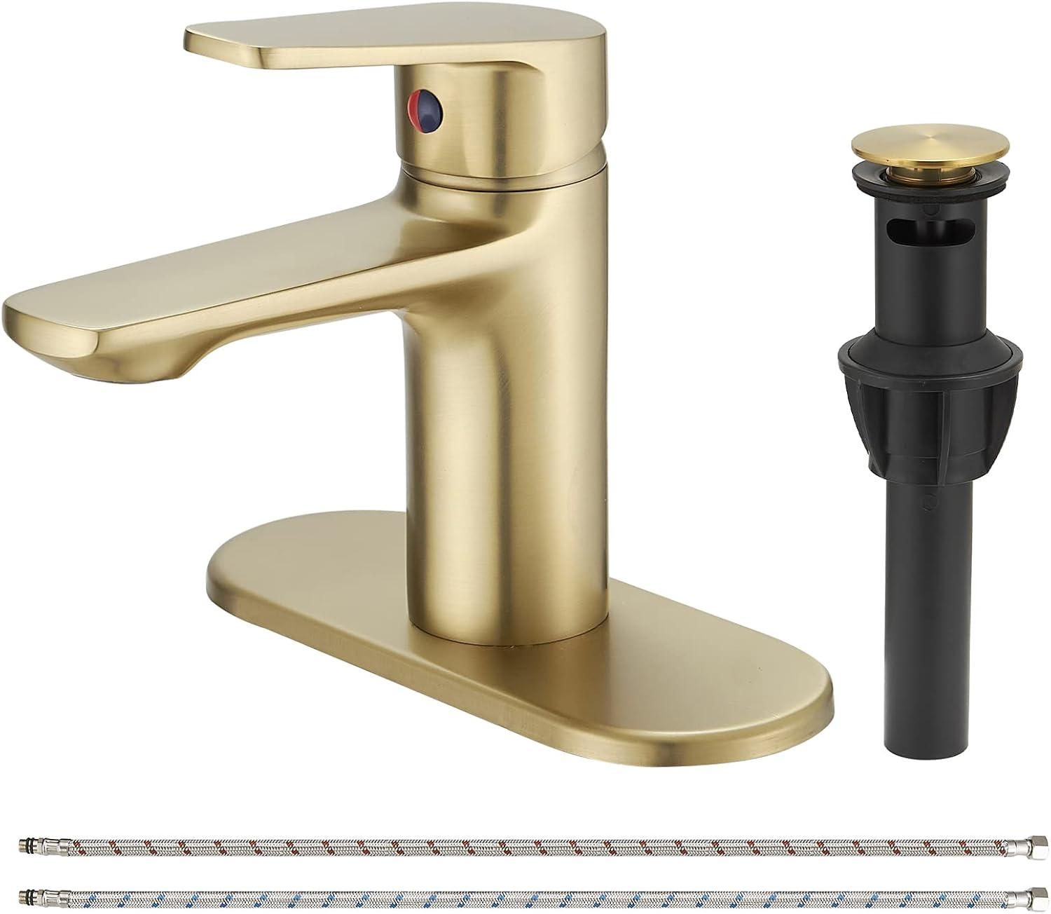 Brushed Gold Modern Brass Single Handle Bathroom Faucet