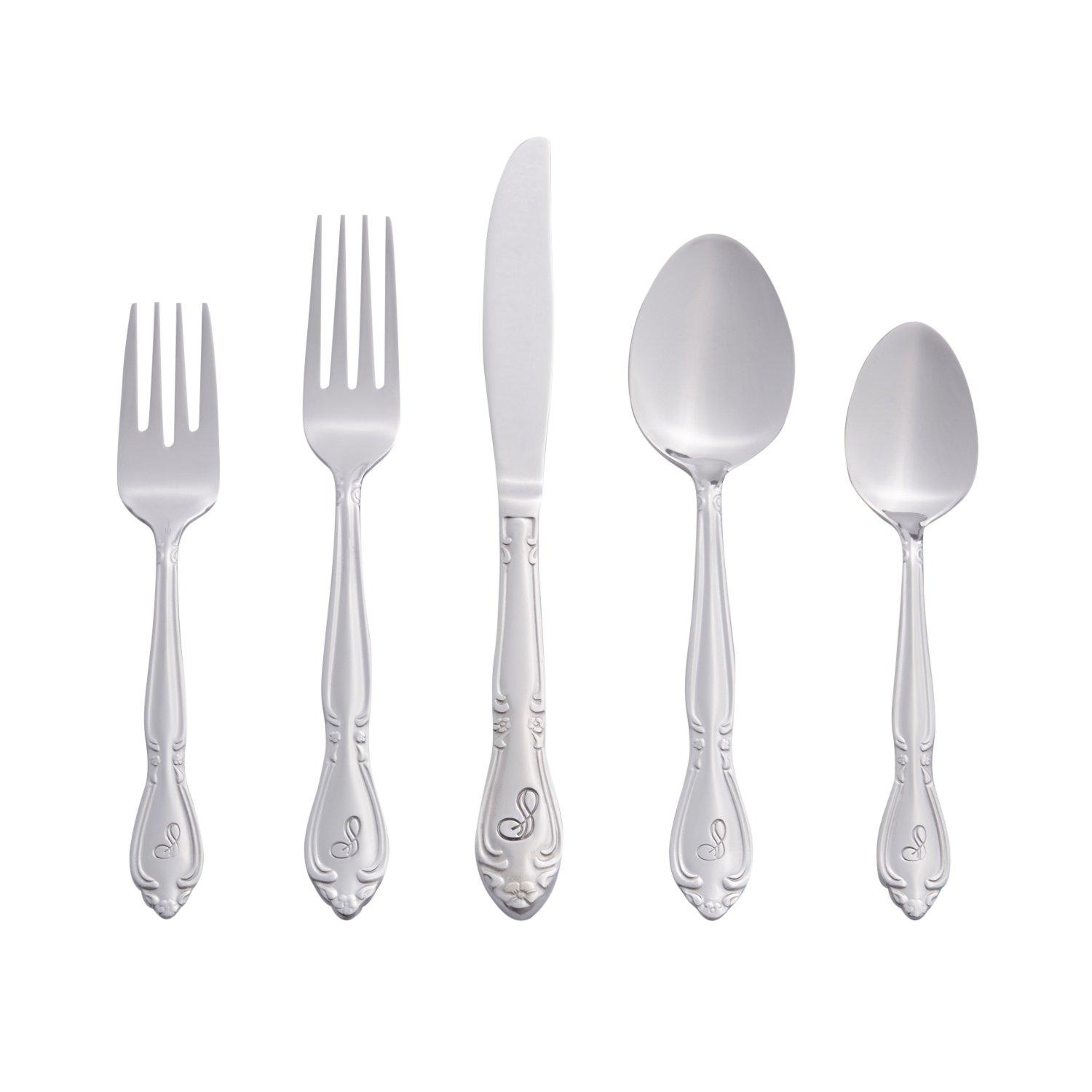 RiverRidge Home RiverRidge Rose Flatware 46-Piece Monogrammed Stainless Steel Silverware Set for 8