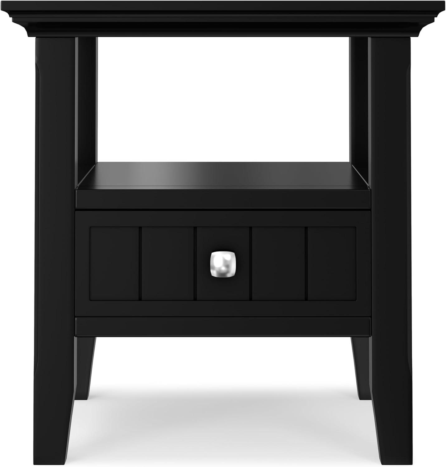 Simpli Home Acadian Solid Wood Transitional End Table with Drawer and Open Shelf