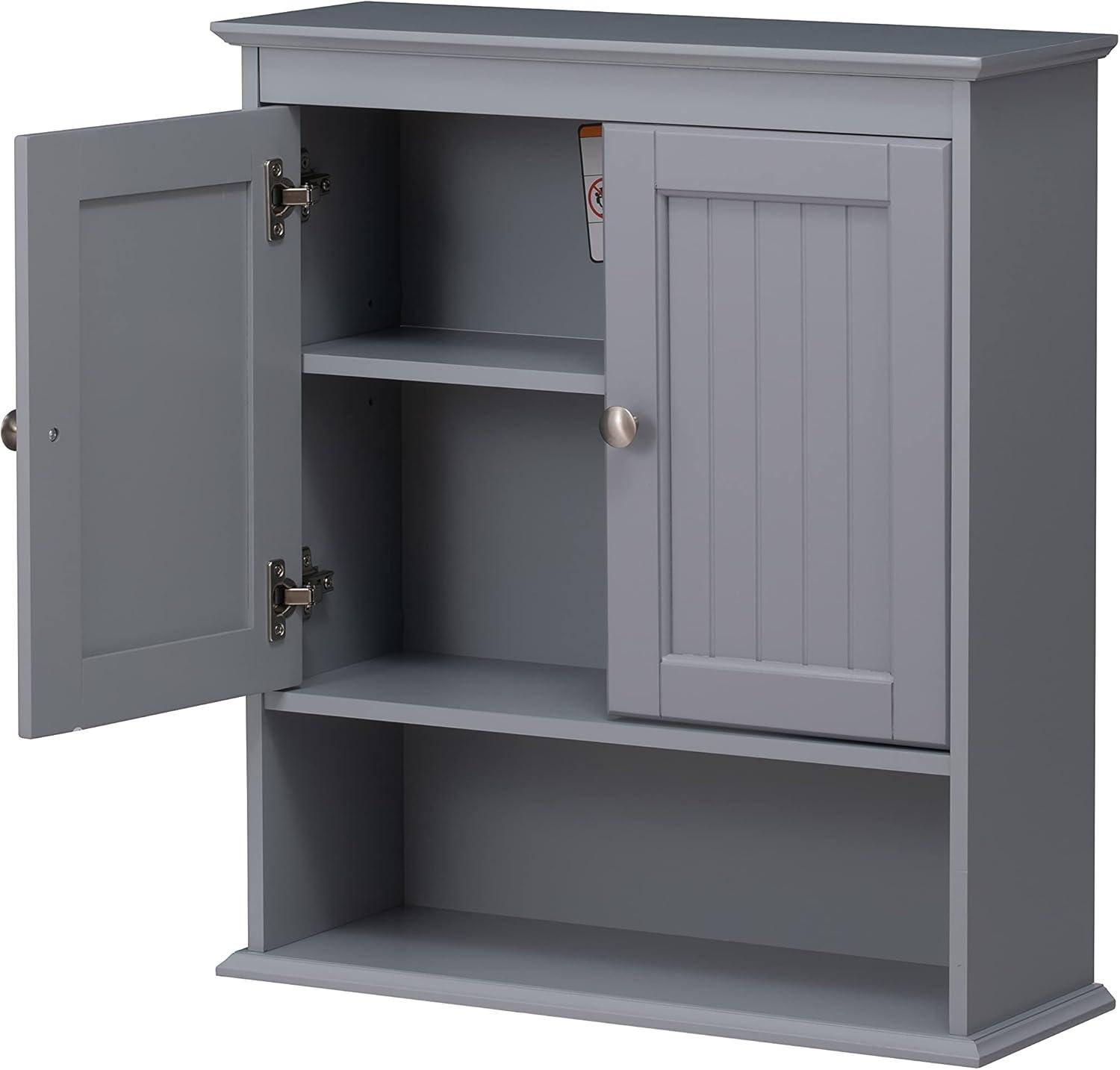 Gray Engineered Wood Wall Mounted Bathroom Cabinet with Shelves