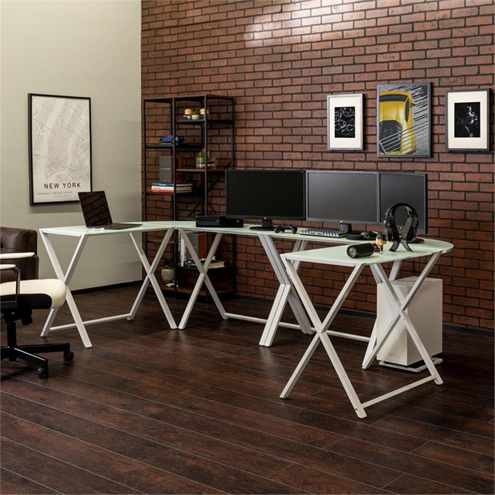 Walker Edison Contemporary X-Leg Command Center Computer and Gaming Desk - White