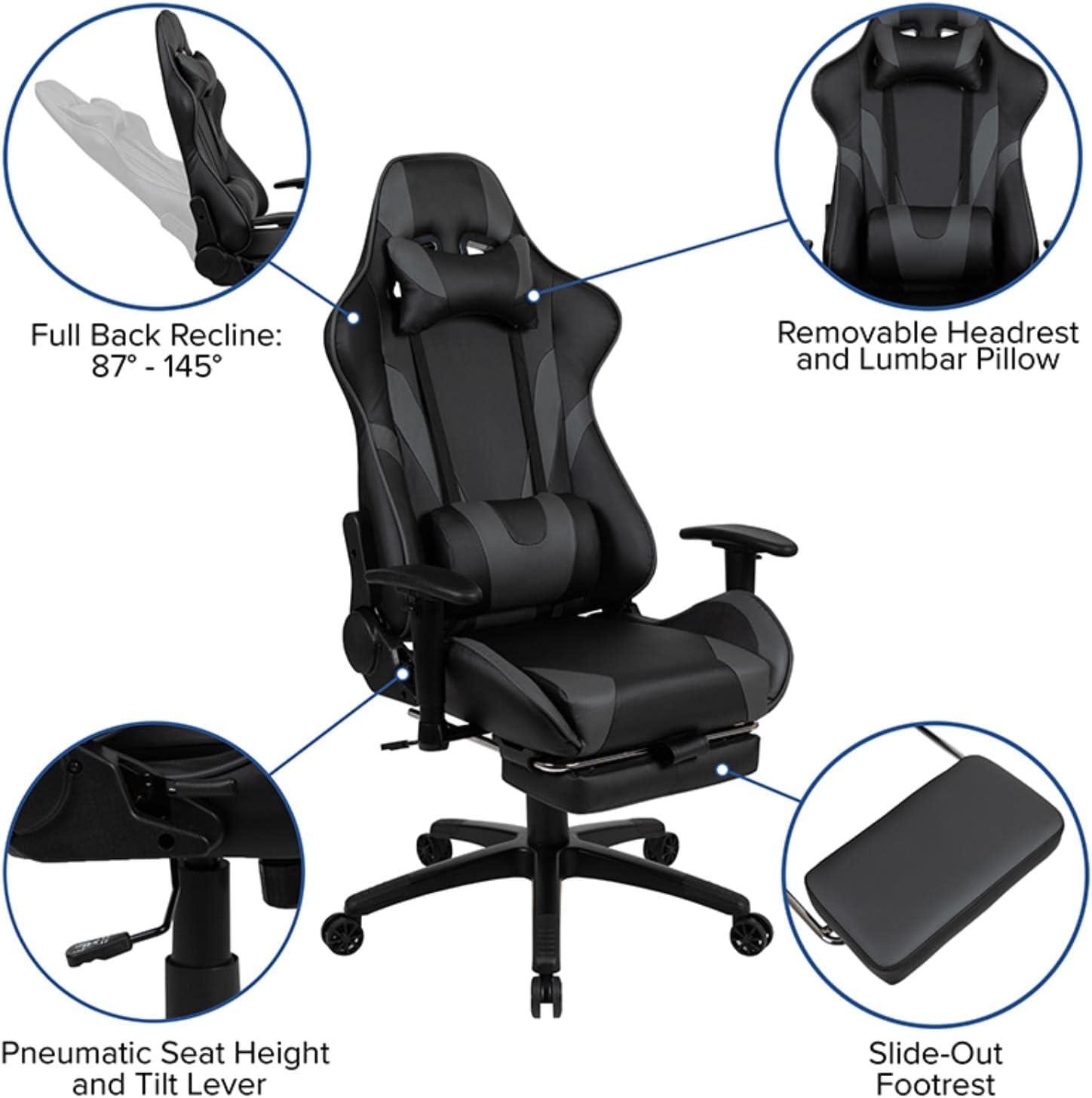 Flash Furniture X30 Gaming Chair Racing Office Ergonomic Computer Chair with Fully Reclining Back and Slide-Out Footrest in Red LeatherSoft