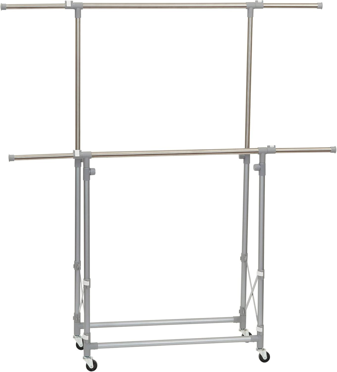 Adjustable Silver Double Garment Rack with Wheels