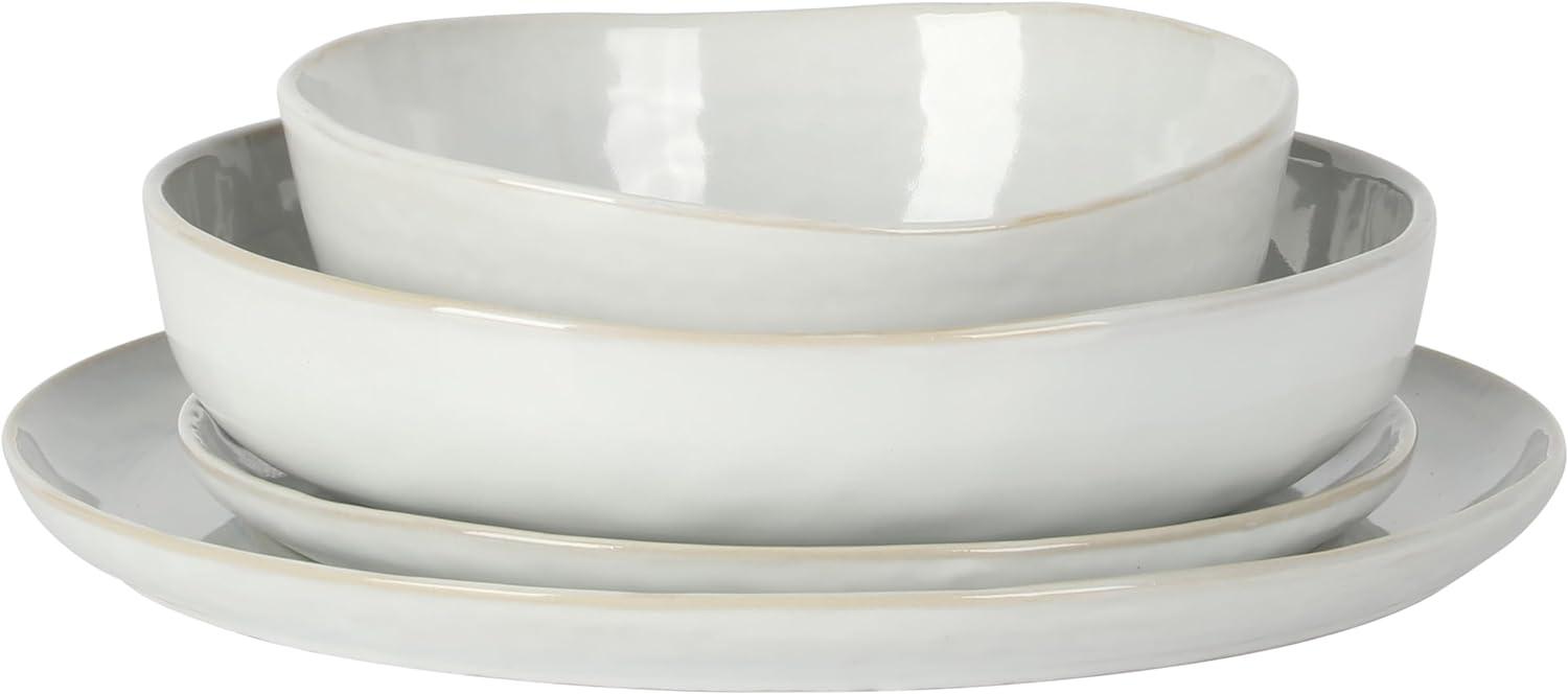 Gibson Elite Auckland Blue Swirl Stoneware Reactive Glaze 16 Piece Plates and Bowls Dinnerware Set