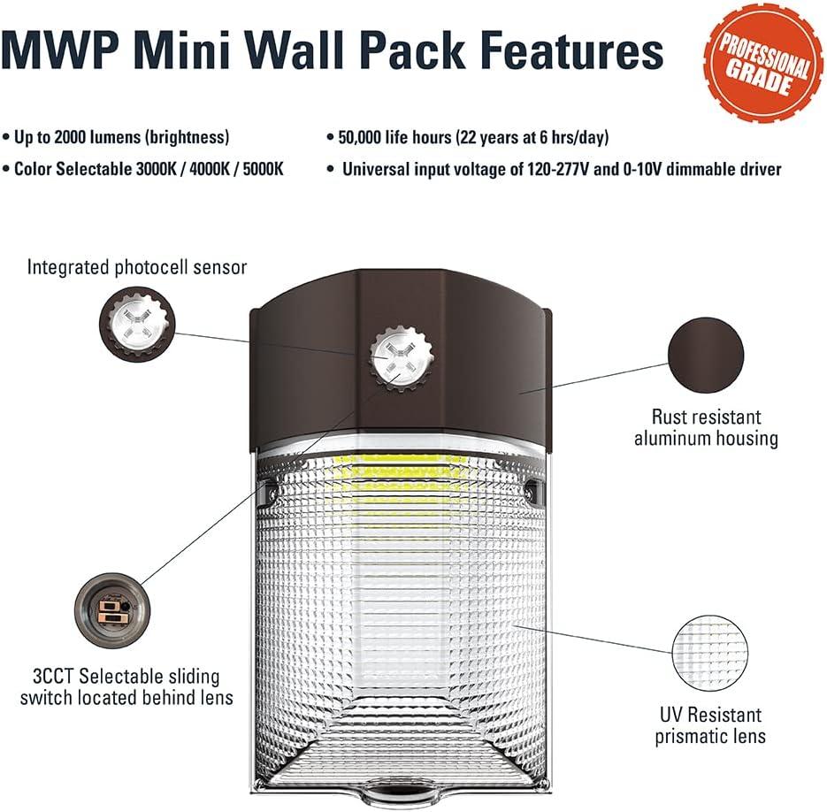 Cooper Lighting MWP20FSUNVDBZ LED Dusk to Dawn Mini Wall Pack Security Light, 2000 Lumen, 15 Watt - Quantity 1