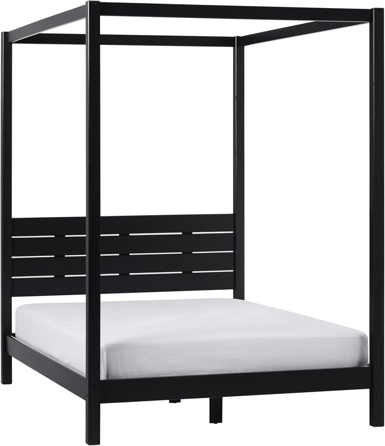 Walker Edison Minimalist Solid Wood Canopy Full Bed, Black