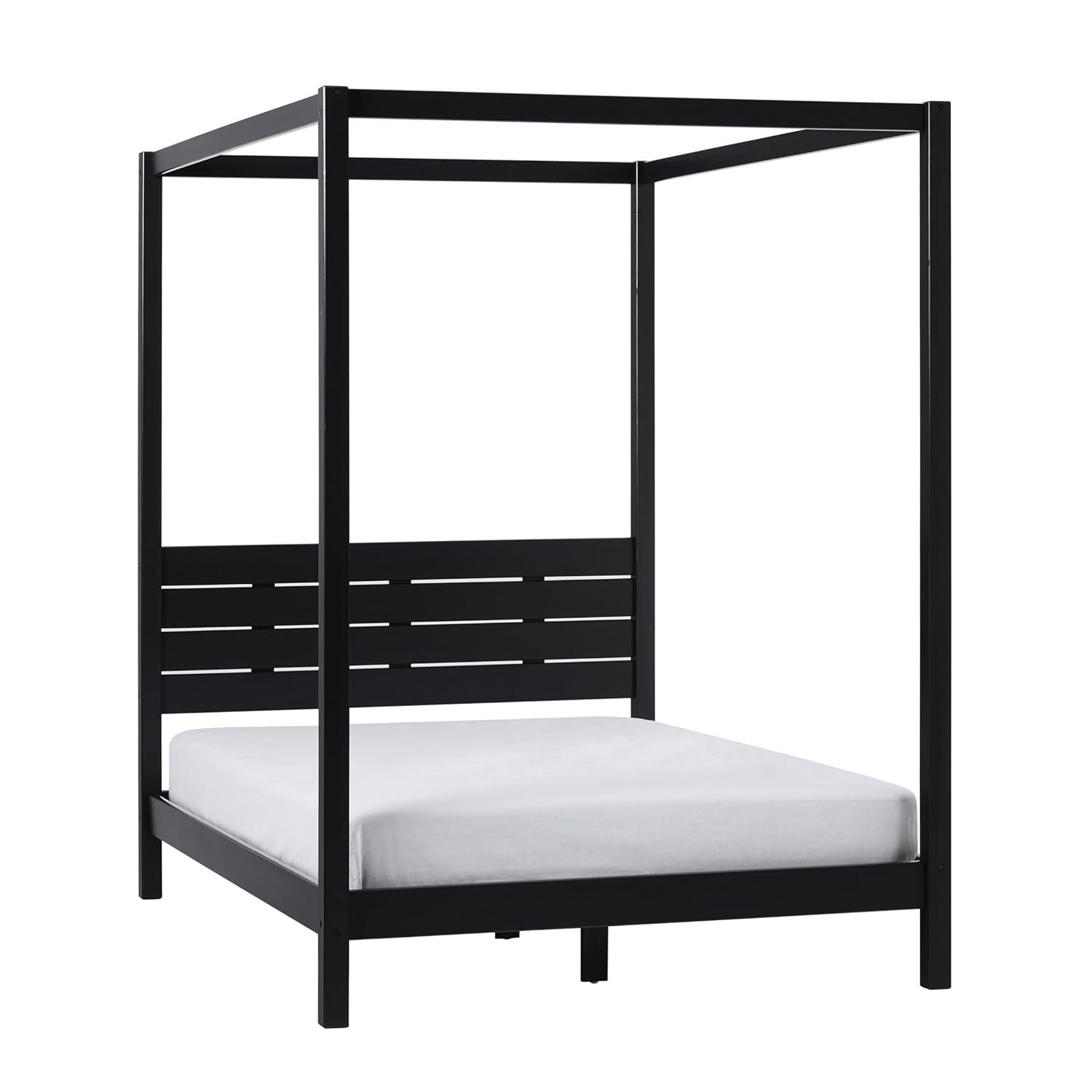 Walker Edison Minimalist Solid Wood Canopy Full Bed, Black