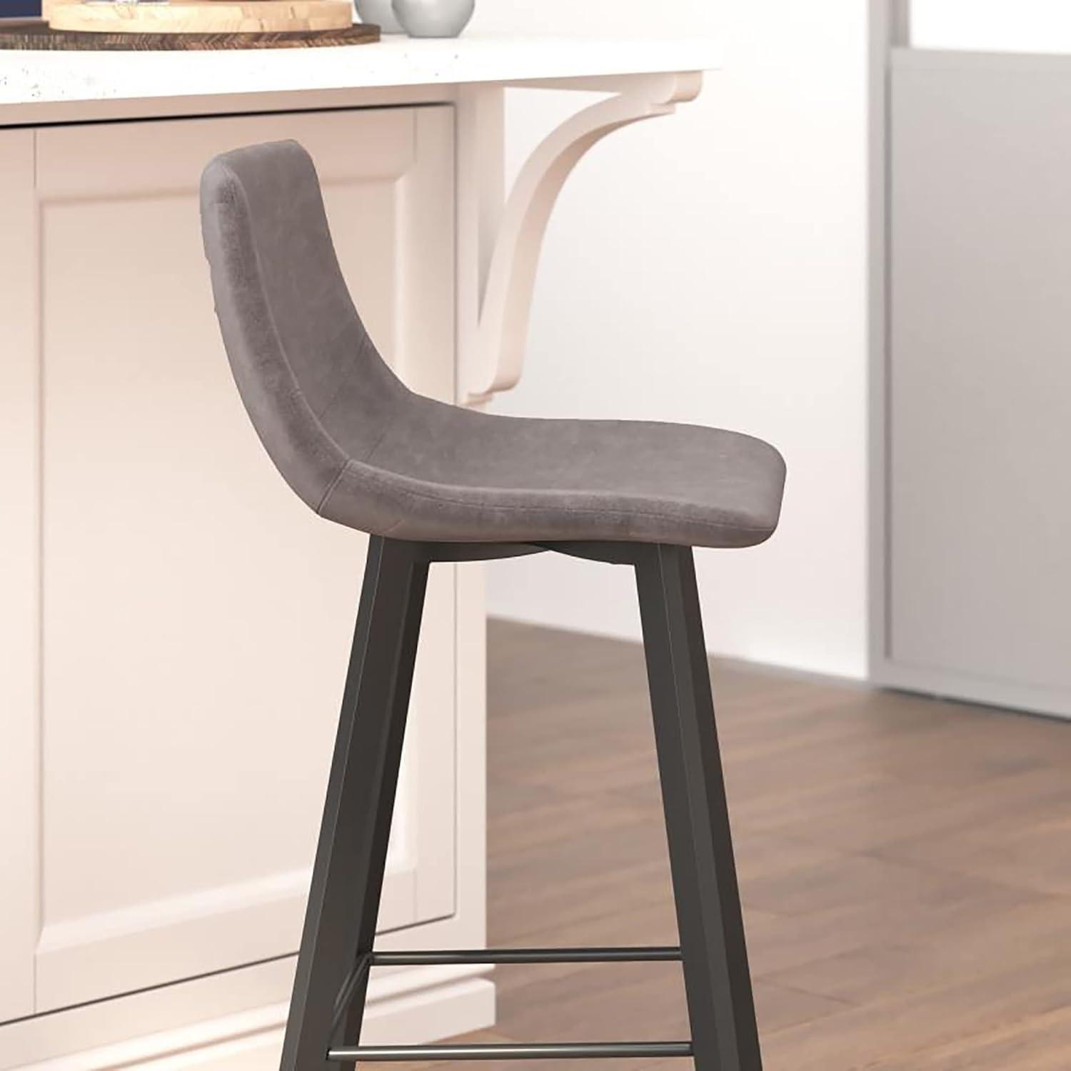 Flash Furniture Set of 2 Commercial Indoor Armless Iron Barstools - Gray LeatherSoft