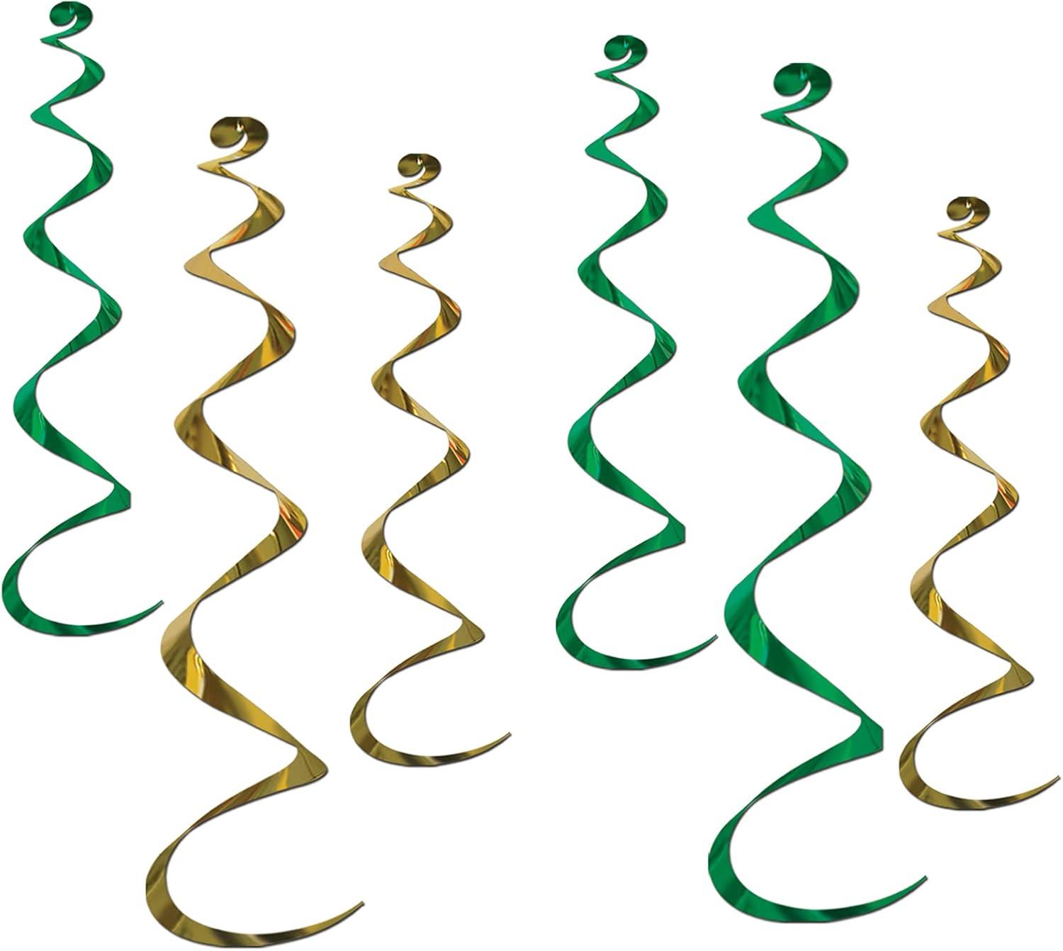 Beistle Twirly Whirlys, 4-24" & 2-36", (12/Pkg) Green & Gold