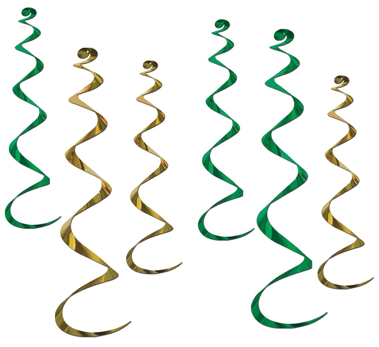 Beistle Twirly Whirlys, 4-24" & 2-36", (12/Pkg) Green & Gold