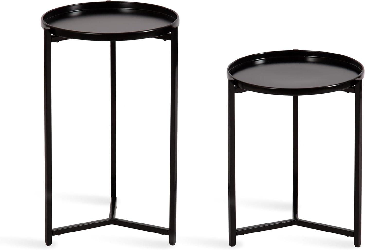 Kate and Laurel Aguilar Modern Round Plant Stand Set, Set of 2, Black, Transitional Two-Piece Accent Table Set for Use as Indoor or Outdoor Plant Risers