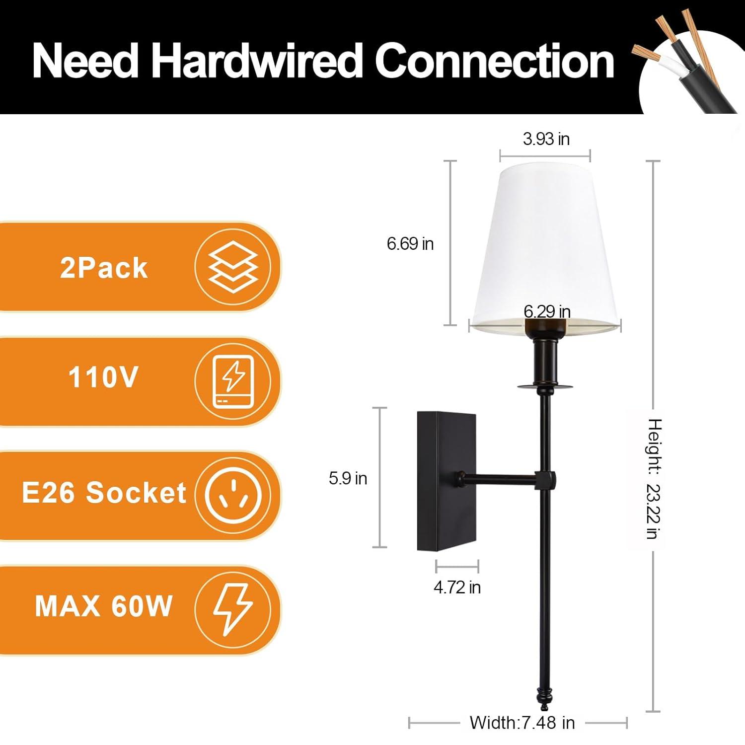 Battery Operated Black Wall Sconce Set Of 2,not Hardwired Fixture Wireless Wall Light ,dimmable Picture Sconces Cordless ,Easy To Install Battery Powered Lamp,for Bedroom, Lounge, Farmhouse Gallery