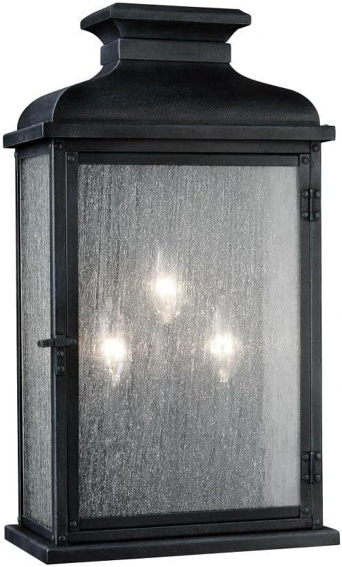 Dark Weathered Zinc 3-Light Outdoor Wall Sconce with Clear Seeded Glass