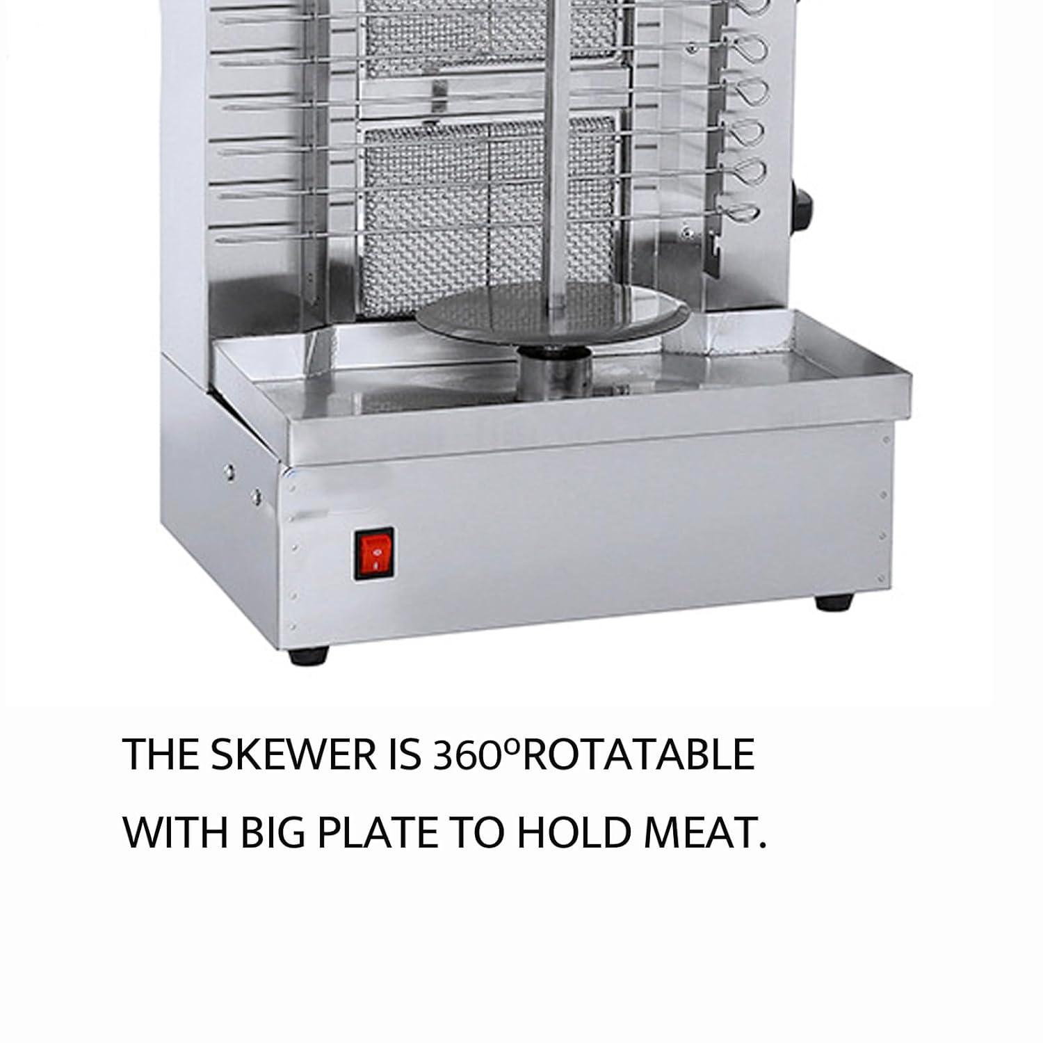Homira Vertical Shawarma Machine - 2 Burner Rotisserie Grill, Doner Kebab and Tacos Al Pastor Machine with 10 Kebab Skewers