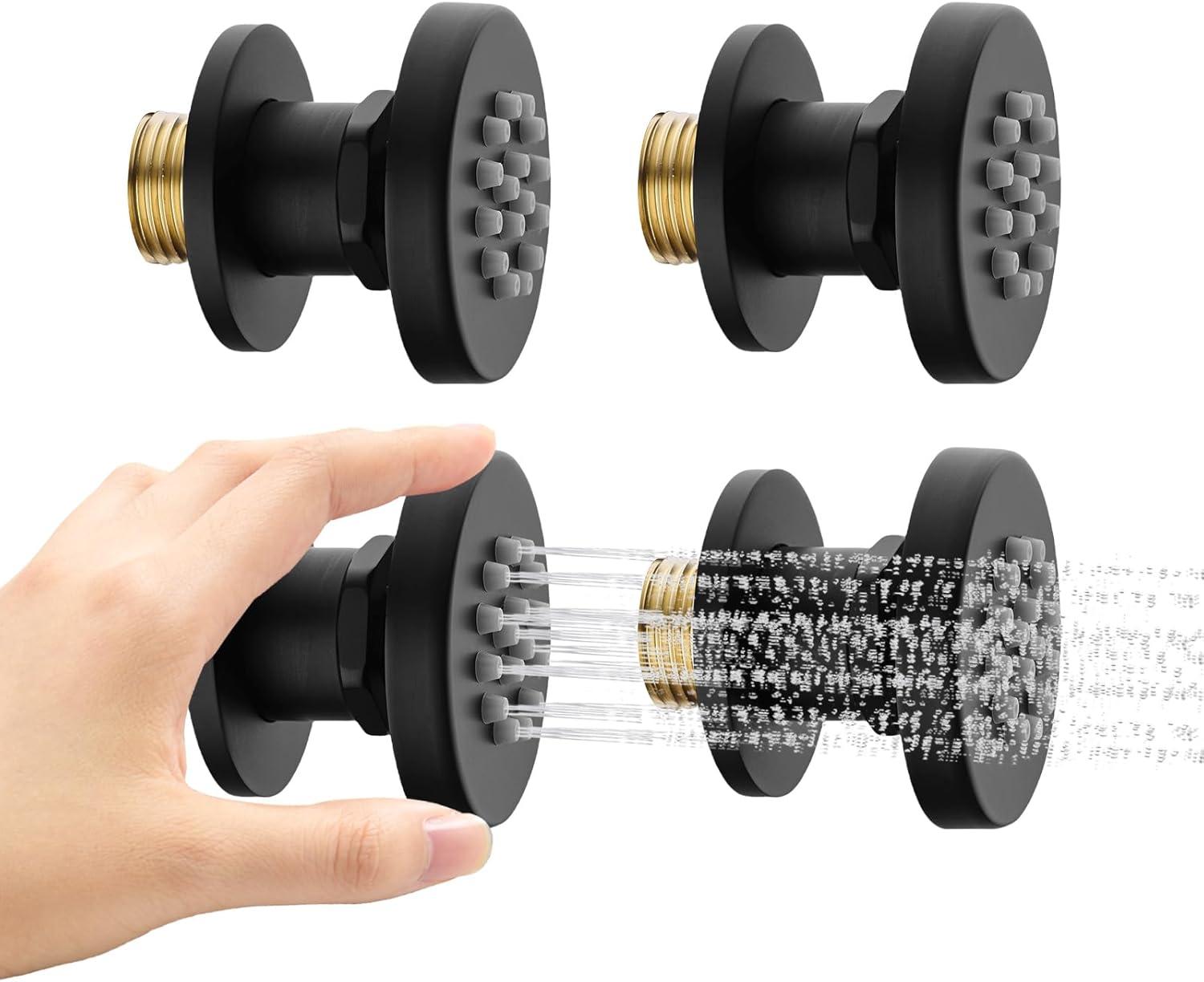 Shower Body Spray Jets with On Off 4PCS Square Shower Body Jet Brass Head Spray Spa Massage Body Shower Side Wall Spray Jets-Flow Cotrol (Brushed Gold)