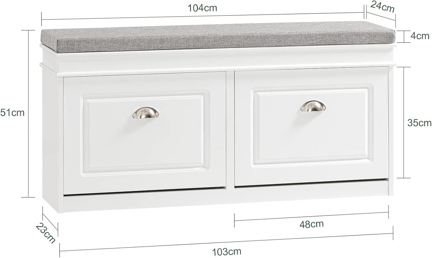 , White Shoe Storage Bench with 2 Flip Drawers & Padded Seat Cushion, Modern Design Shoe Storage Hallway Shoe Cabinet Shoe Bench Slim Entryway Shoe Organizer for Entryway, Bedroom