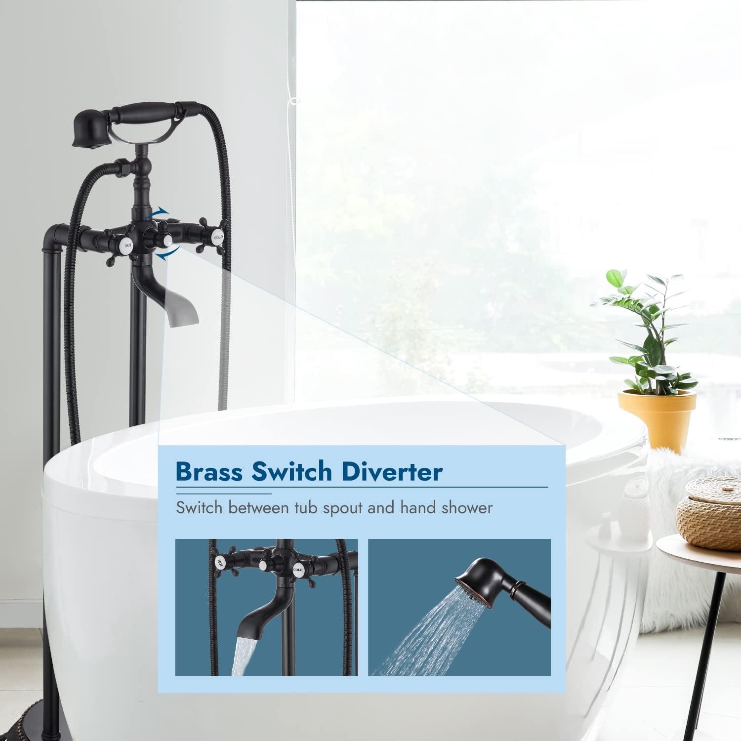 Oil Rubbed Bronze Freestanding Bathtub Faucet with Handheld Shower