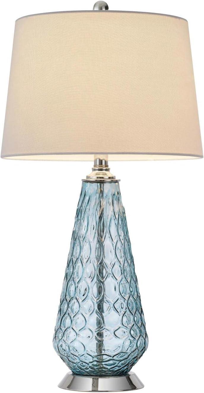 150W 3 Way Mayfield Glass Table Lamp With Hardback Taper Drum Fabric Shade