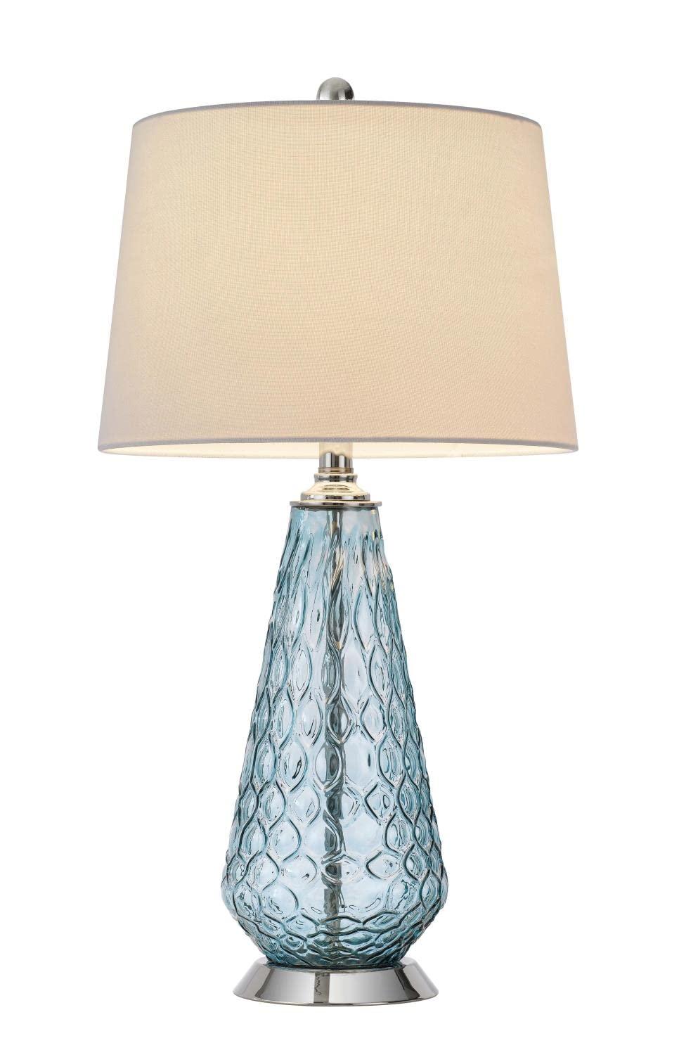 150W 3 Way Mayfield Glass Table Lamp With Hardback Taper Drum Fabric Shade