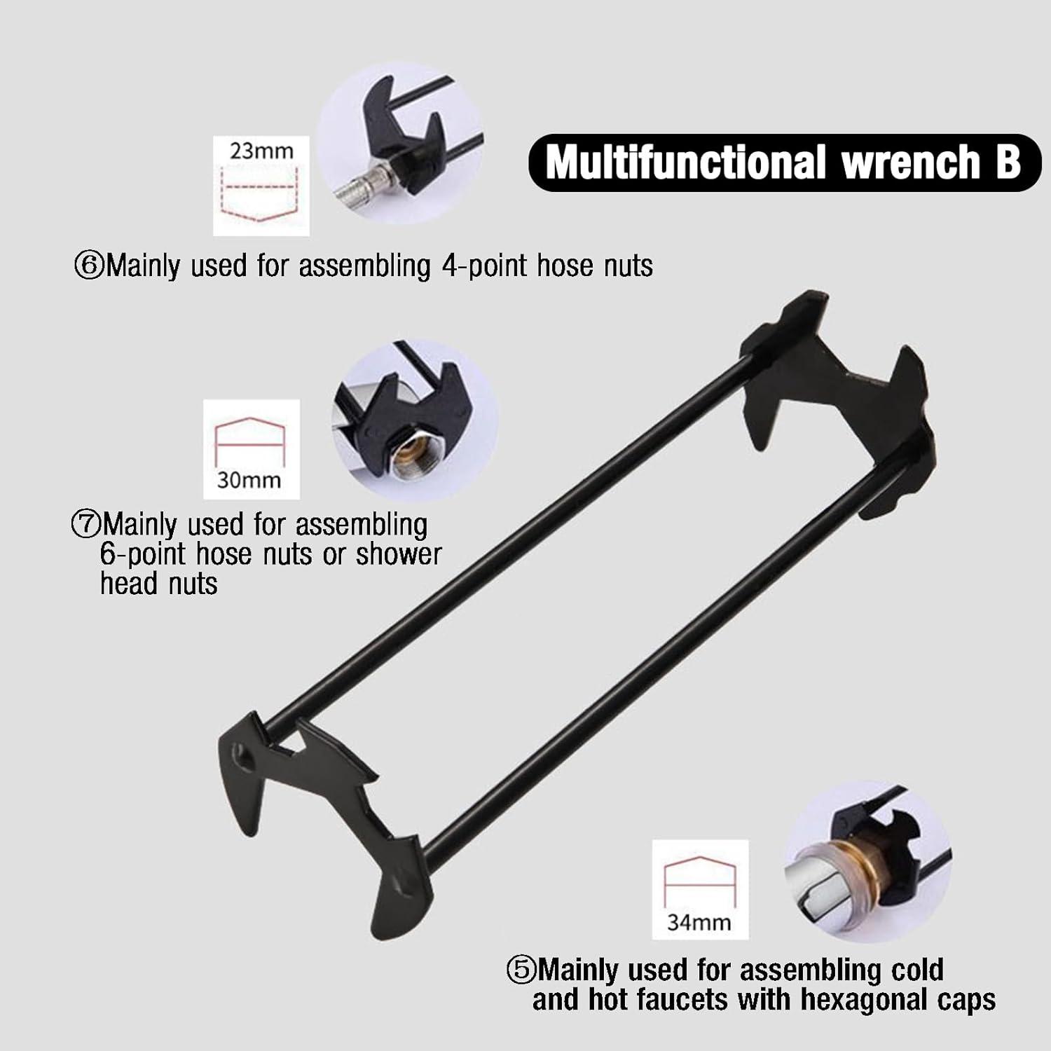 2pcs Basin Wrench Multifunctional Sink Wrench 7 Sizes Faucet Tool Four-jaw Hex Spanner Universal Plumbers Tool for Tight Spaces Kitchen Bathroom Home