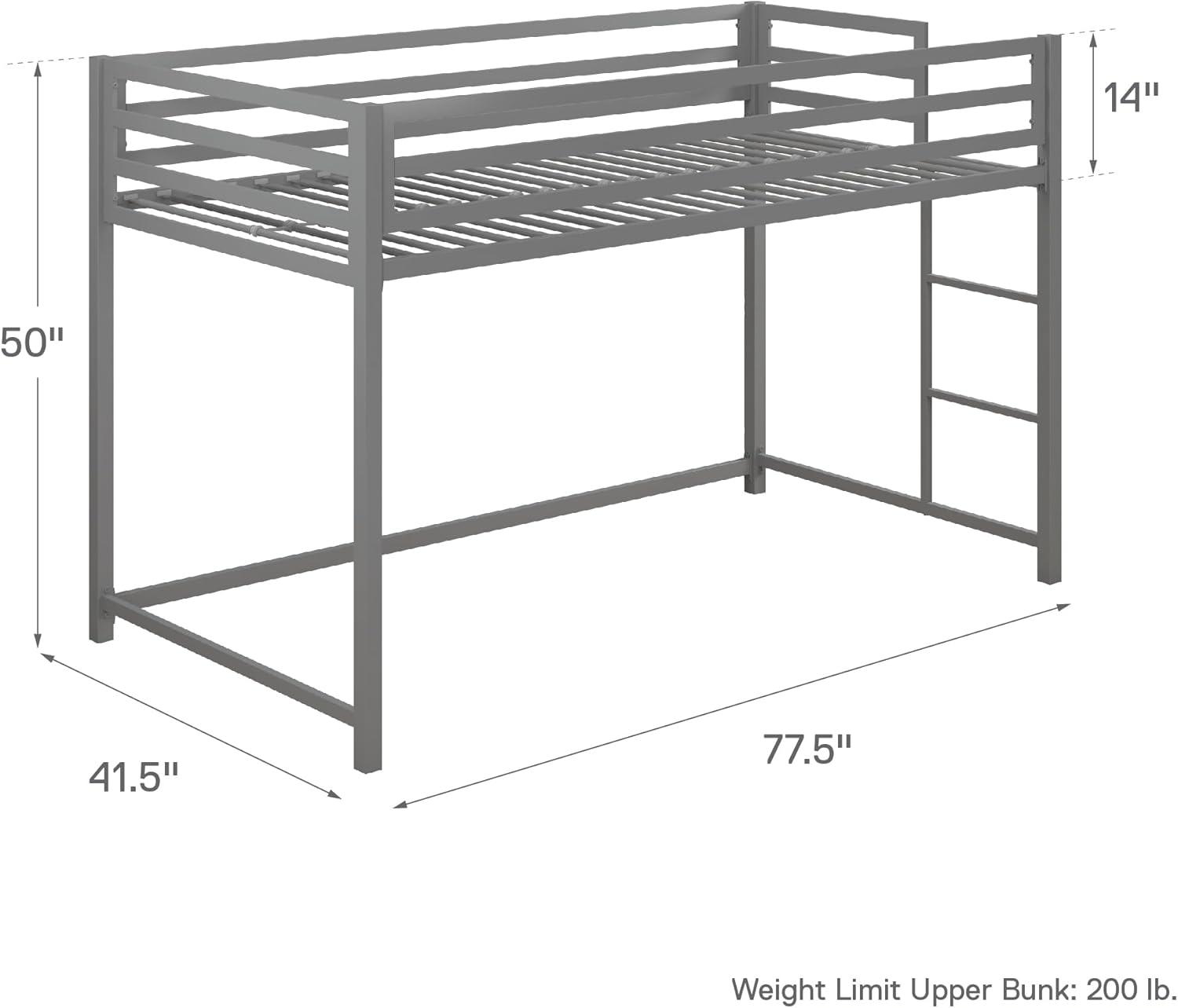 DHP Miles Metal Junior Twin Loft Bed, Silver