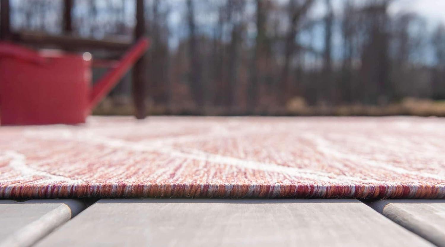 Rustic Red Abstract 9' x 12' Synthetic Outdoor Rug