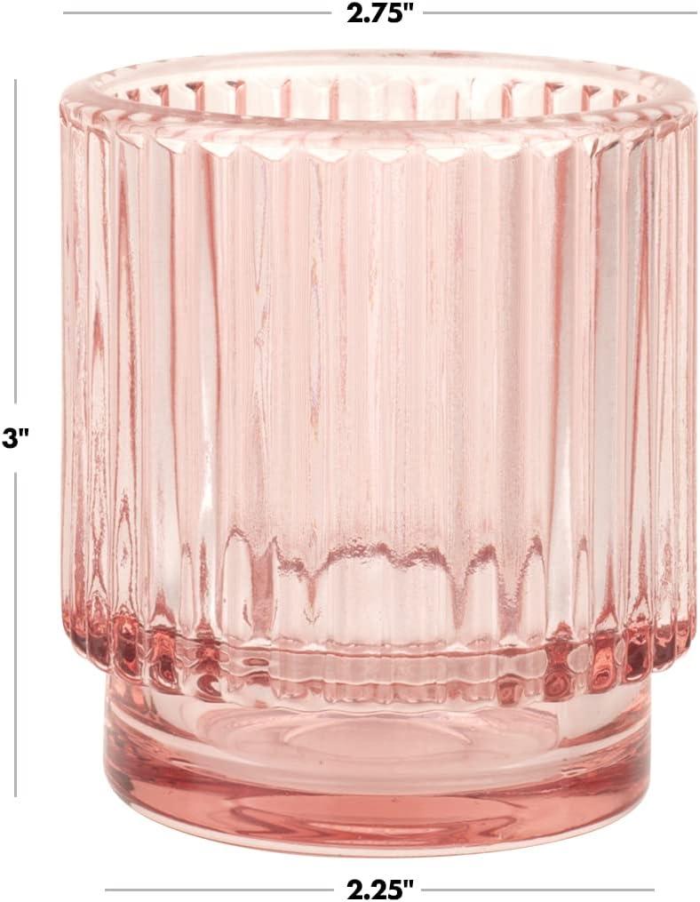 Koyal Wholesale Blush Pink Ribbed Candle Holders, Set of 6