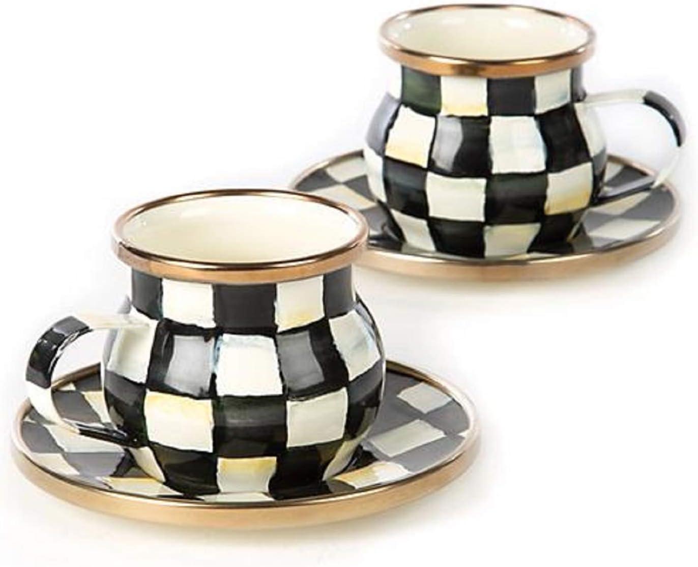 Courtly Check Enamel Espresso Cup & Saucer Set, Black and White