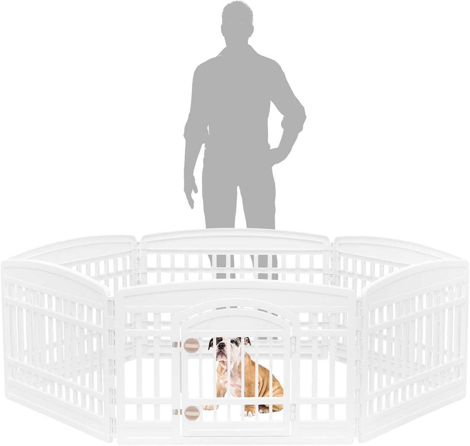 IRIS USA 24" Exercise 6-Panel Pet Playpen with Door, Dog Cat Playpen For Puppy Small Dogs Keep Pets Secure Easy Assemble Easy Storing, White