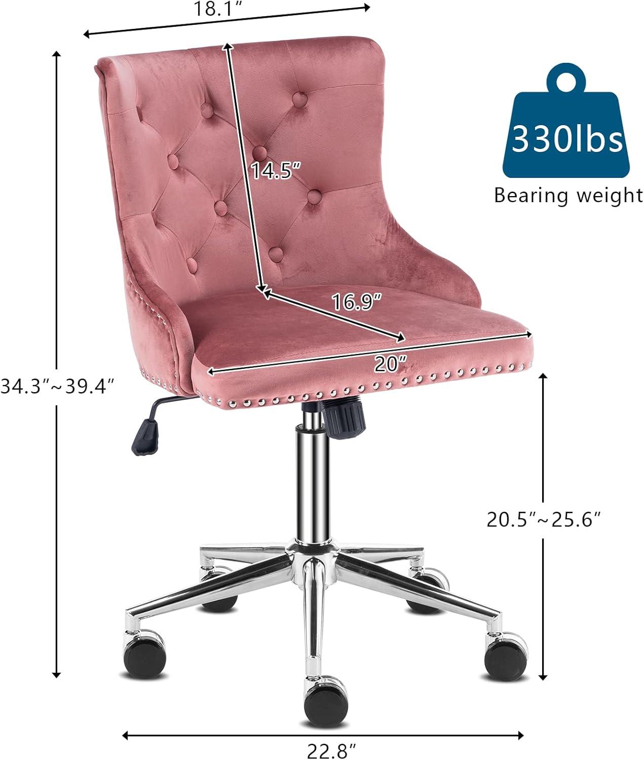 Pink Velvet Swivel Office Chair with Adjustable Height