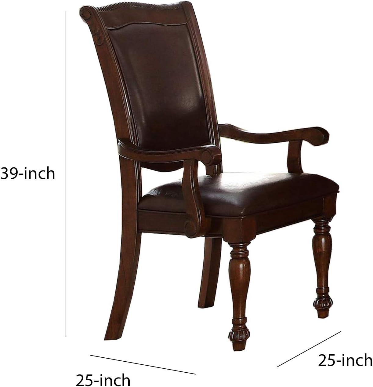 Grandiose Brown Cherry Wood & Faux Leather Dining Arm Chair, Set of 2