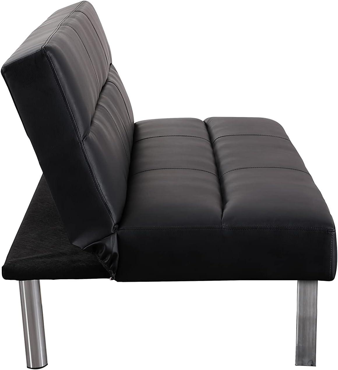 Modern Futon Sofa Bed - Compact Design for Small Spaces - Convertible Futon with Linen Fabric for Premium Comfort - Ideal Guest Couch - Stylish & Durable, Supports up to 750 lbs. - Tangerine