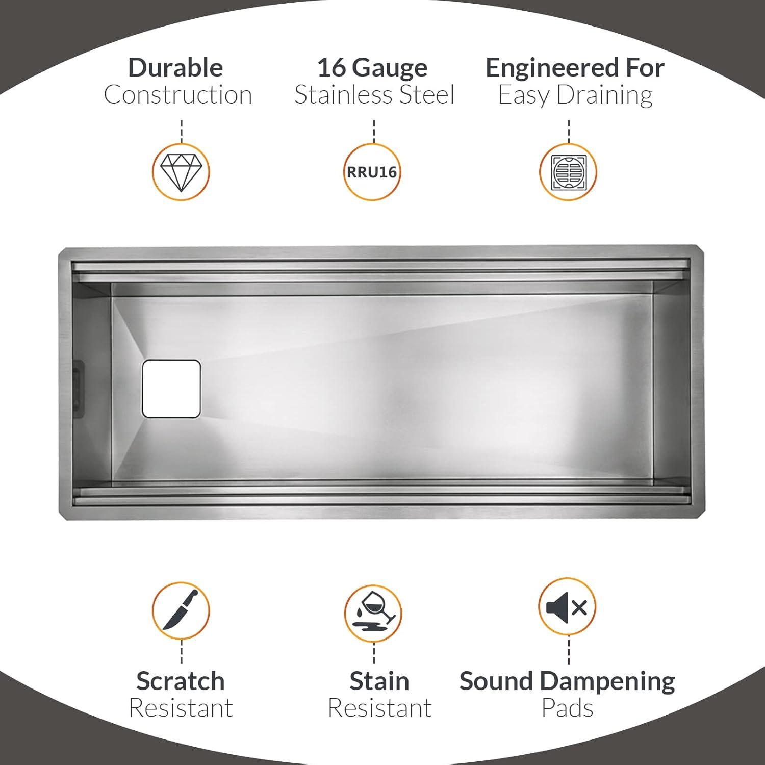 Strictly Sinks 45 Inch Black Workstation Sink - 16 Gauge Stainless Steel Sink, 2-Tier Undermount Kitchen Sink with Accessories