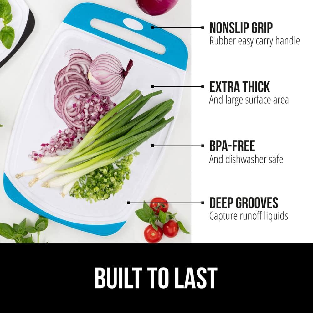 Gorilla Grip Oversized 100% BPA Free Reversible Kitchen Cutting Board Set of 3, Juice Grooves, Dishwasher Safe, Aqua