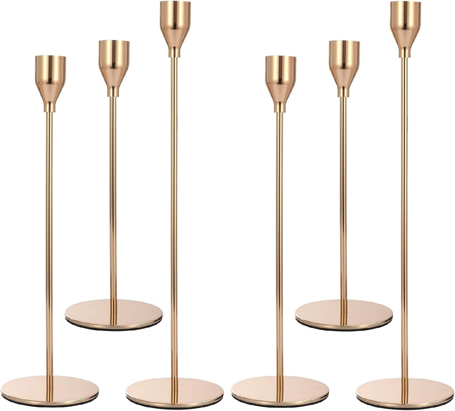 Elegant Gold Metal Taper Candlestick Holders Set of 6