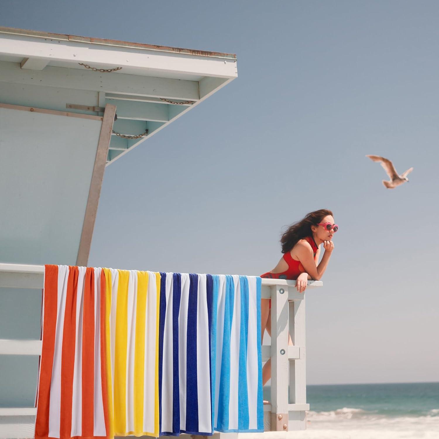Large Oversized Beach Towel - Big Cotton Towel 36 x 70 Inch Striped Pool Towel, Large Cabana Soft Swimming Towel for Adult Men Women,Grey