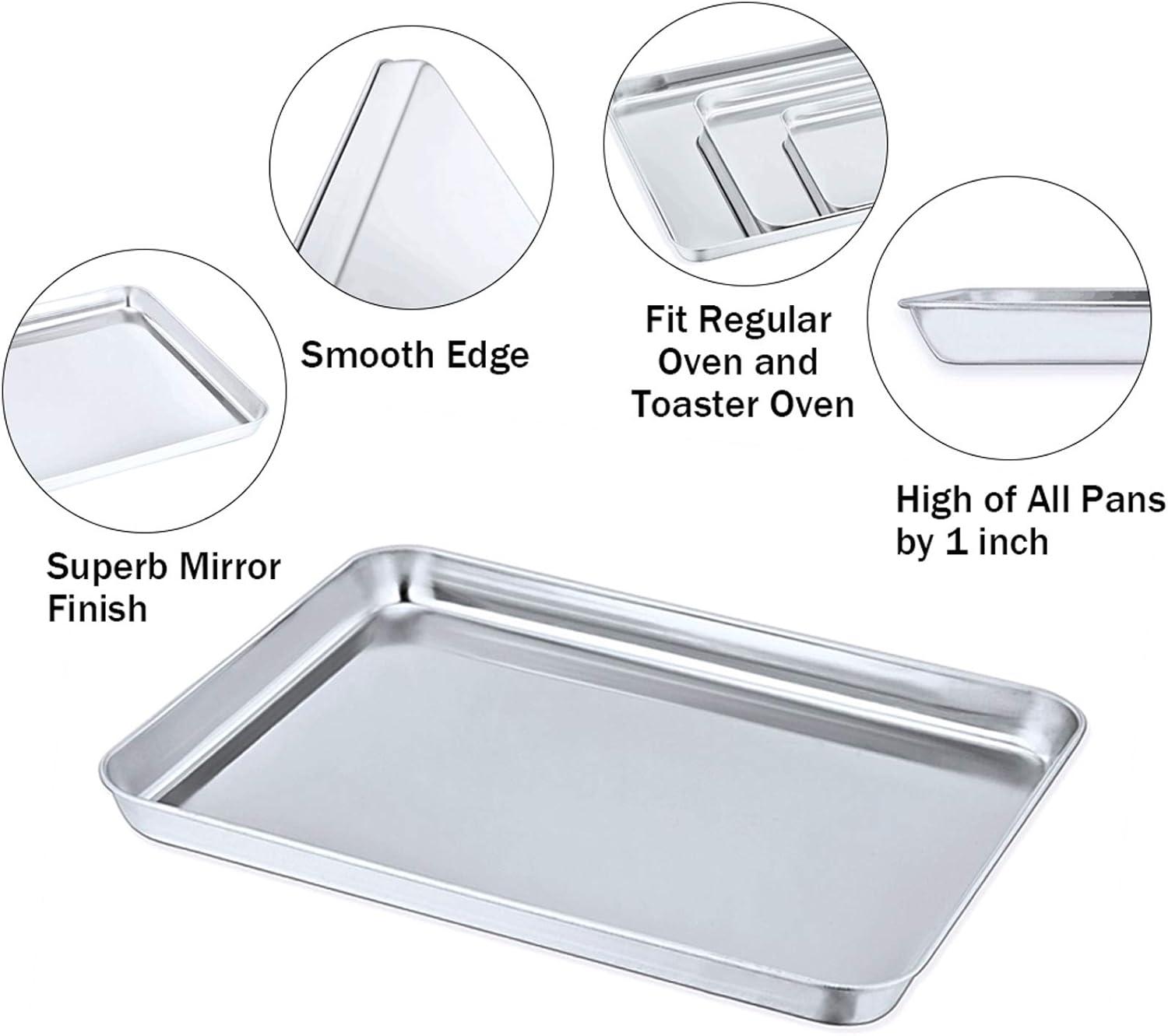 P&P CHEF Baking Sheet and Rack Set, 6 PACK (3 Sheets 3 Racks), Stainless Steel Baking Cookie Sheets Pans with Cooling Rack for Baking and Roasting, Oven & Dishwasher Safe 16"+12.5"+9" (3 Pans+3 Racks)