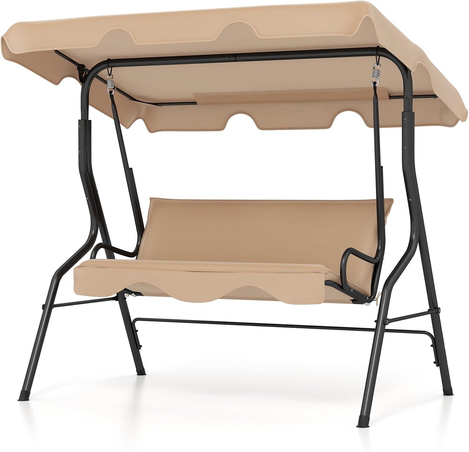 Arlmont & Co. Arlmont & Co. Patio 3 Seats Canopy Swing Glider Hammock Steel Frame Cushioned Backyard