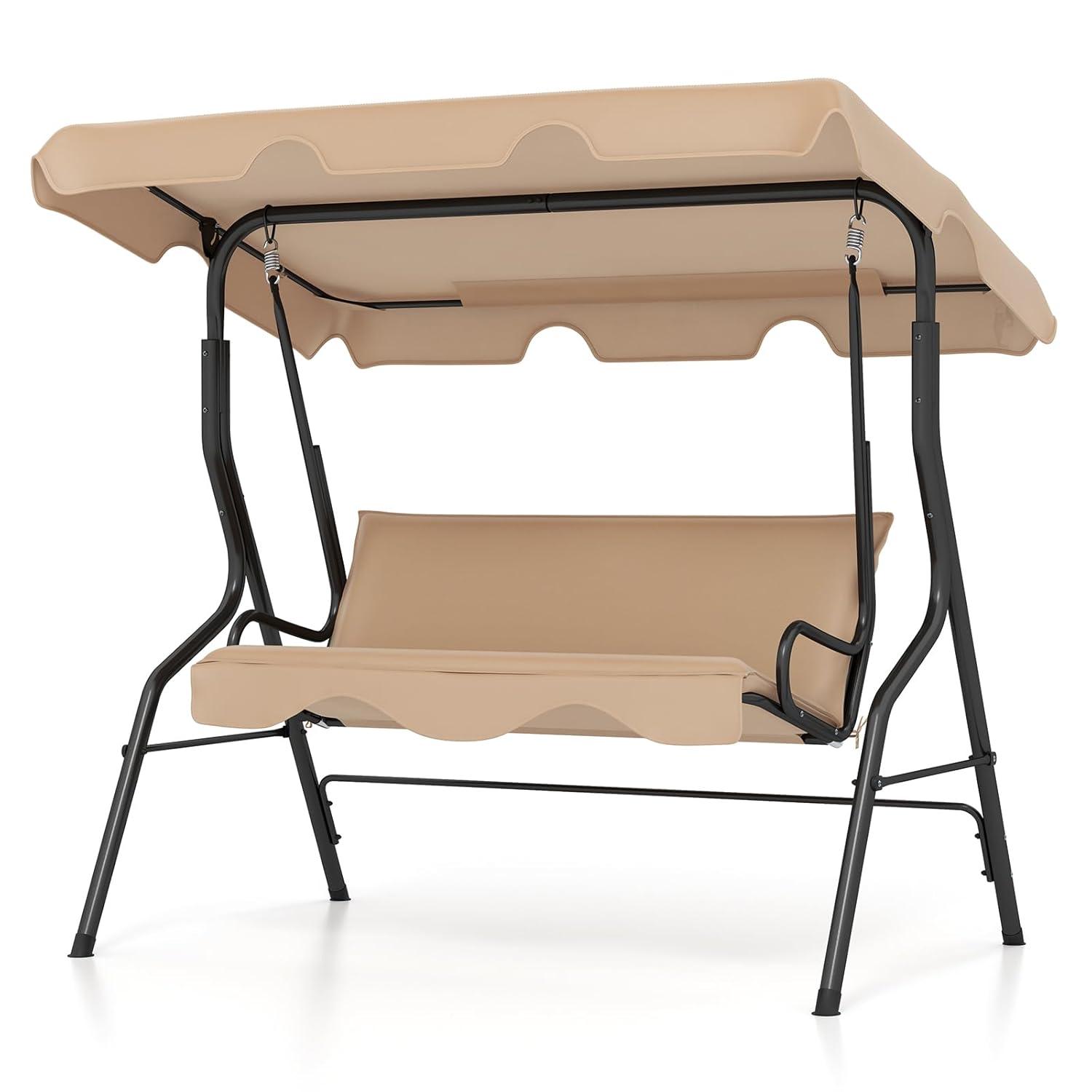 Arlmont & Co. Arlmont & Co. Patio 3 Seats Canopy Swing Glider Hammock Steel Frame Cushioned Backyard