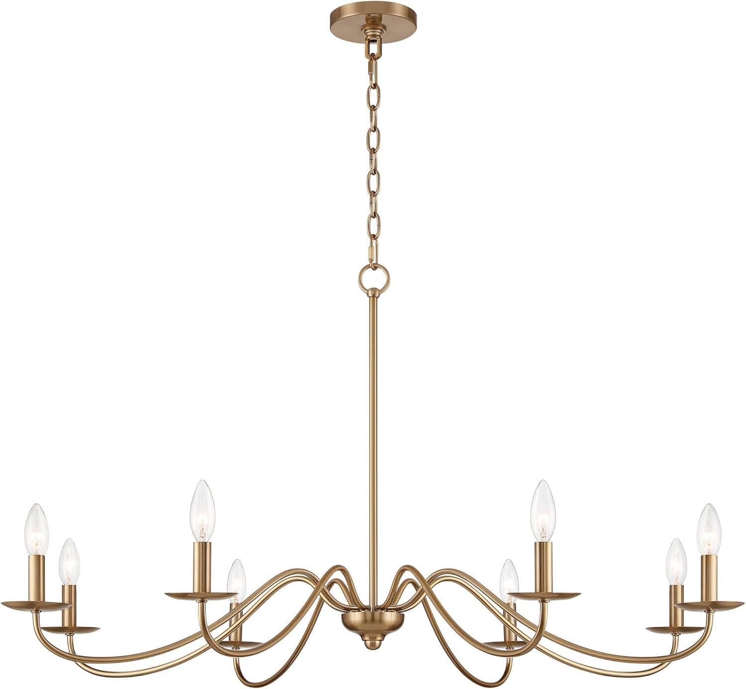 Franklin Iron Works Soft Gold Chandelier 42" Wide Farmhouse Rustic Bent Arms 8-Light Fixture for Dining Room Living House Home Foyer Kitchen Island