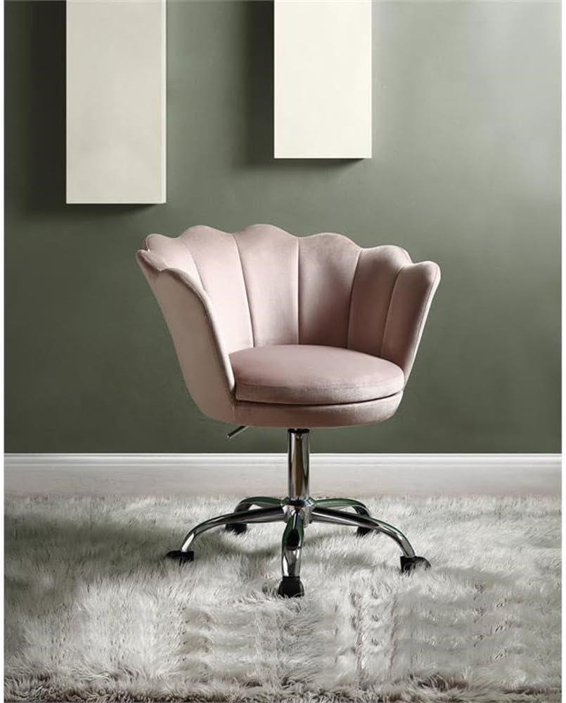 Ergonomic Swivel Armless Office Chair in Pink Velvet and Chrome