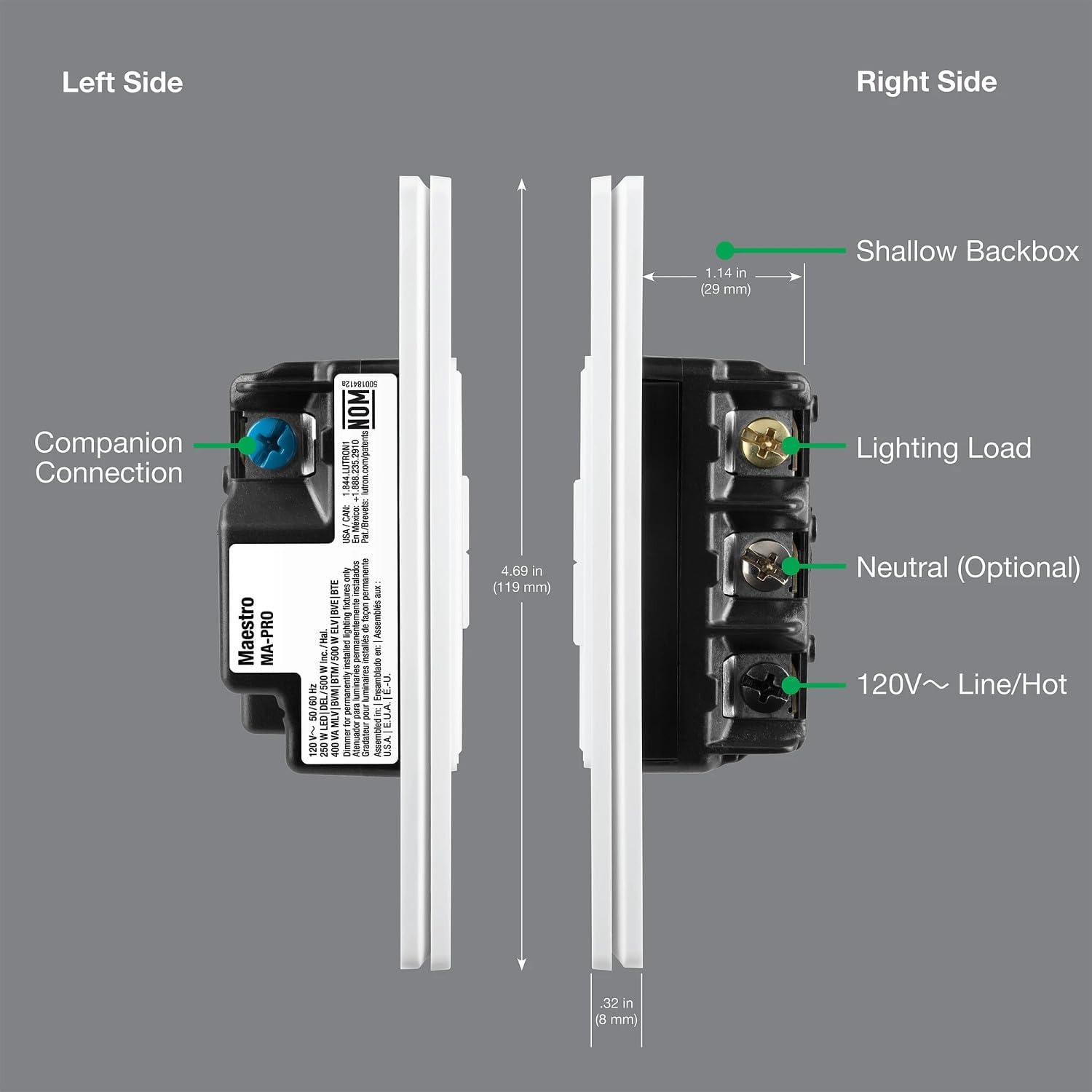 Lutron 26176 - 120 volt 50/60 Hz White Single-Pole / 3-Way 3-Wire Fluorescent/LED Wall Dimmer Switch