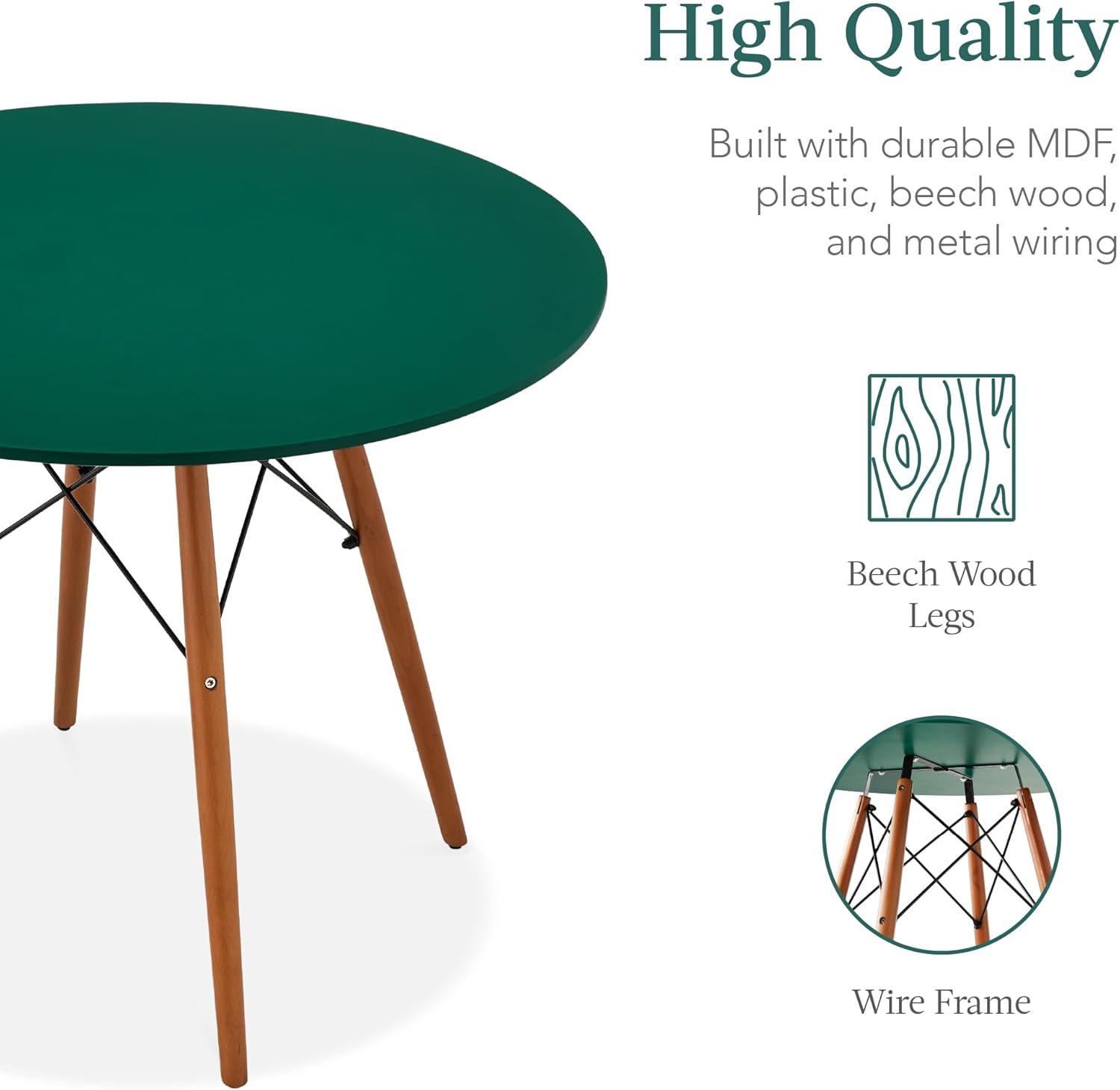 Best Choice Products 5-Piece Compact Mid-Century Modern Dining Set w/ 4 Chairs, Wooden Legs - Dark Green/Walnut