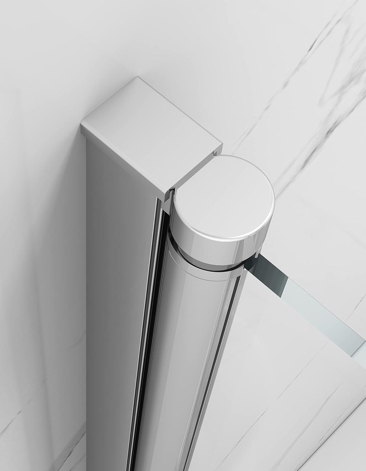 43" W x 58" H Frameless Glass Hinged Bathtub Shower Door with Clear Tempered Glass