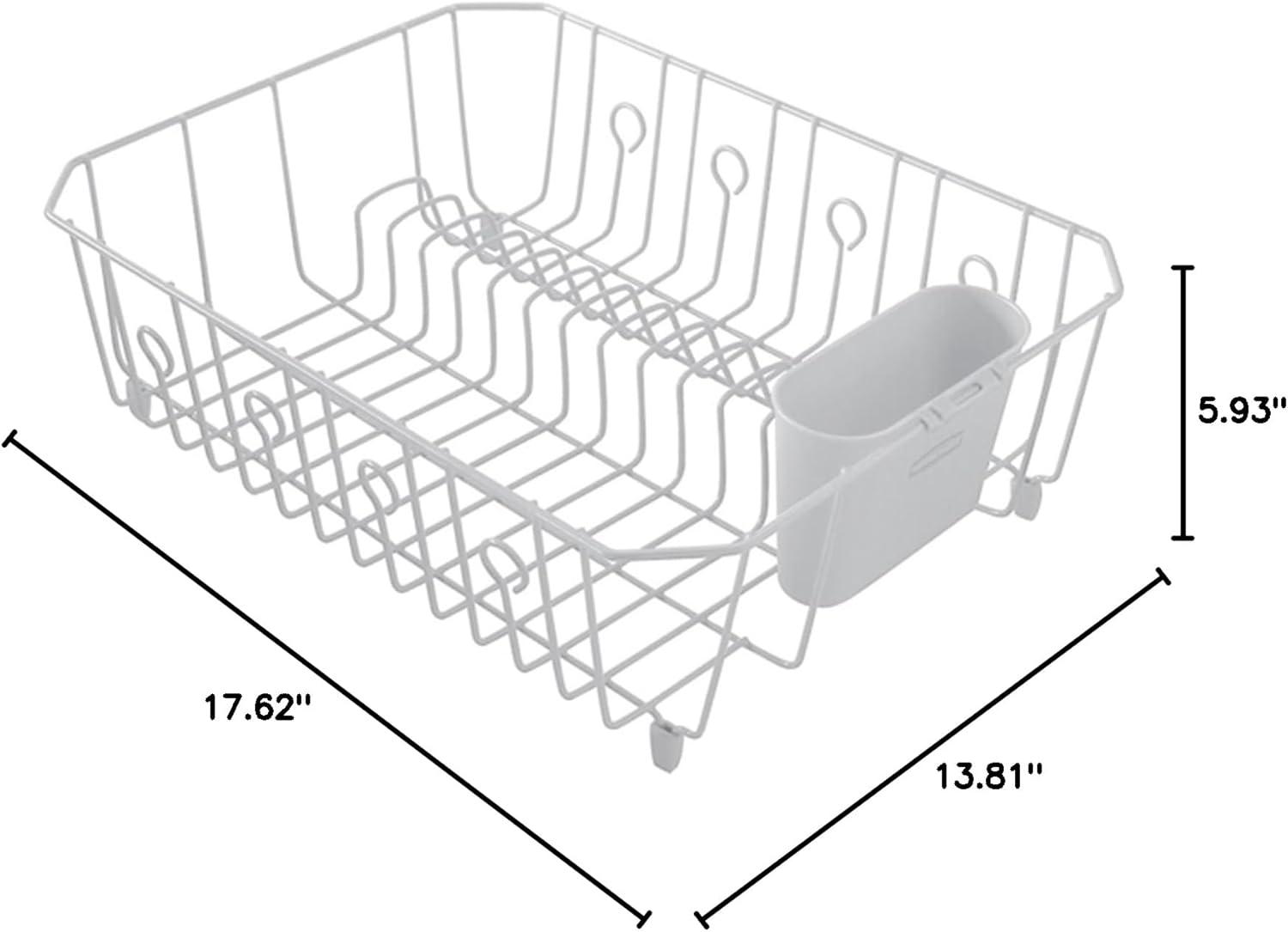 Large White Metal Foldable Dish Drainer with Utensil Cup