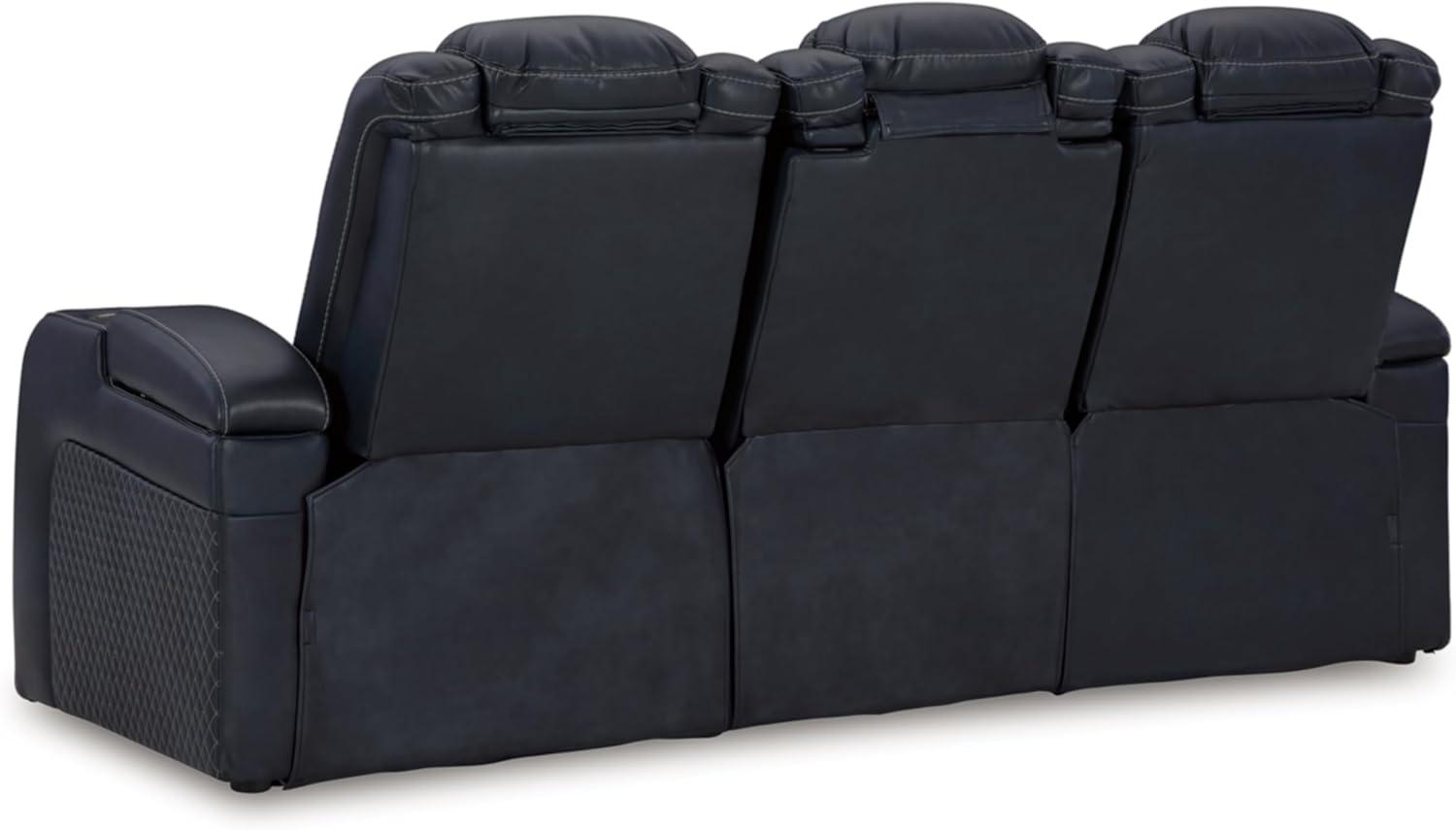 Black Faux Leather Power Reclining Sofa with Cup Holders