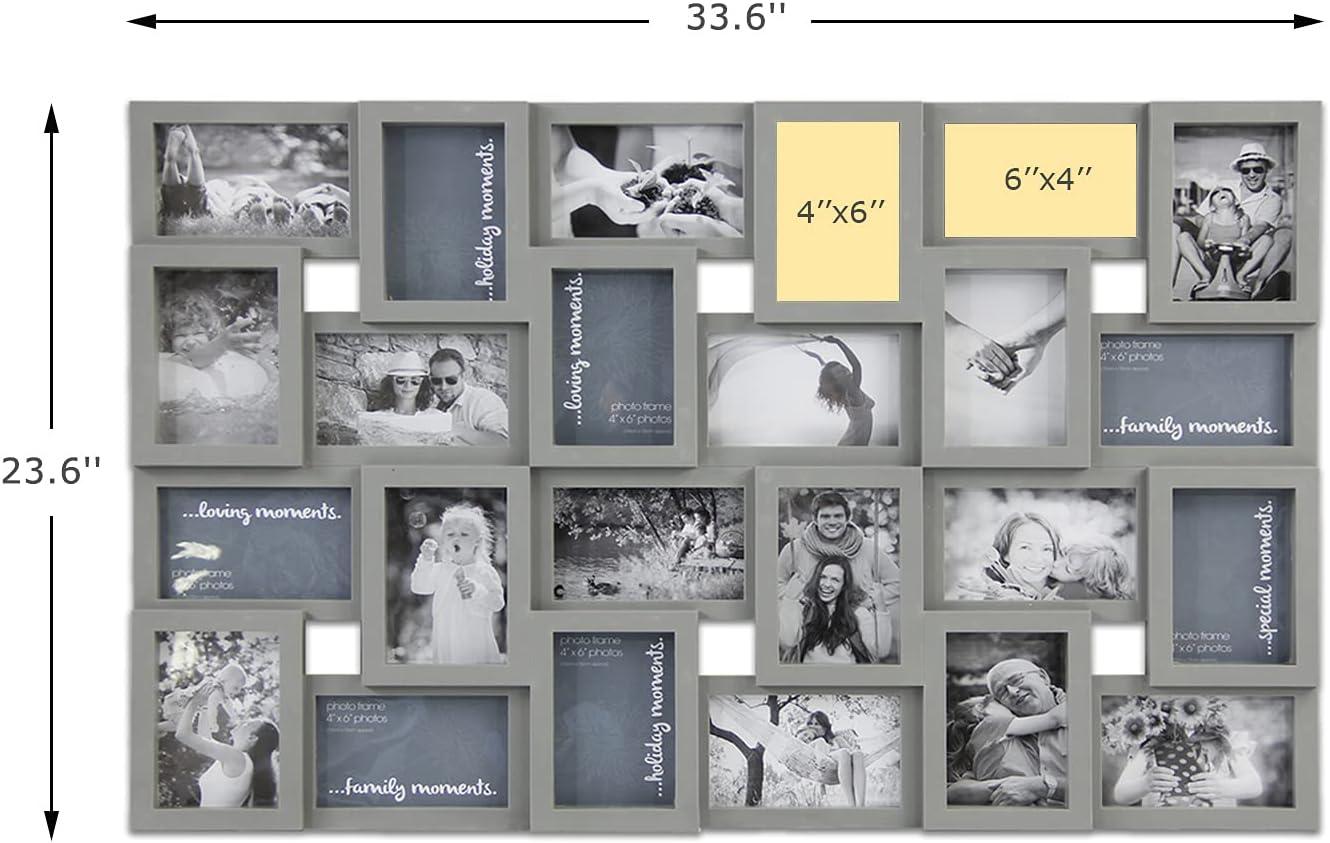 J.M.Deco Collage Picture Frames for Wall 24 Slots, Reunion Friends Family Memory Large Photo Frame Selfie Gallery Puzzle Collage Wall Hanging for 4x6 Photo | Grey