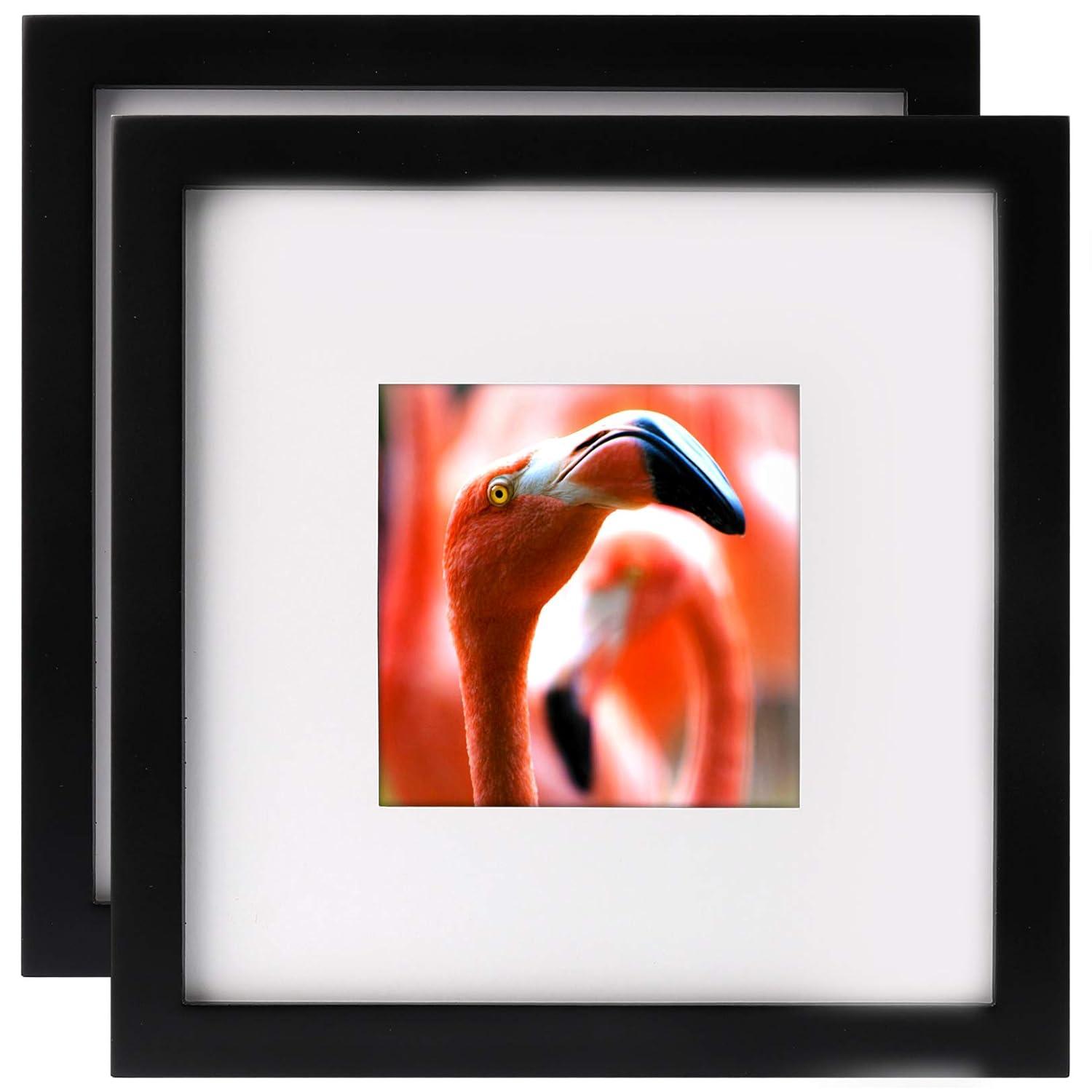 Picture Frames 8x8 2 Pack Nature Solid Black Wood for Wall Mounting and Tabletop Display