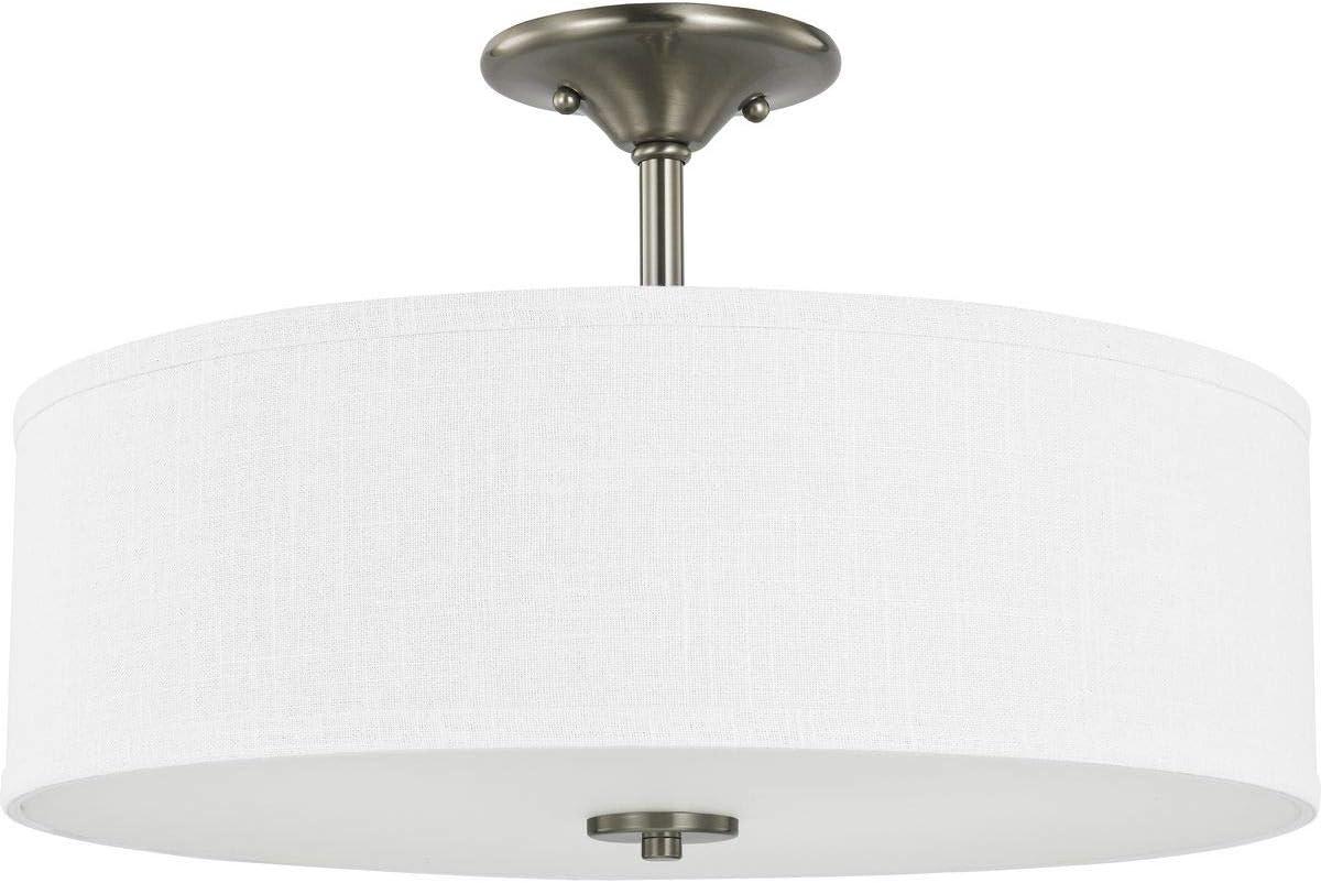 Progress Lighting Inspire Collection 3-Light Semi-Flush Mount, Brushed Nickel, Summer Linen Shade