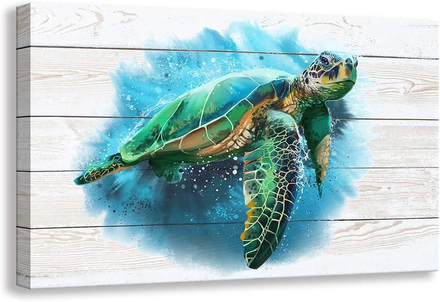 Sea Turtle with Glasses Canvas Print for Kids, 16x12 inches